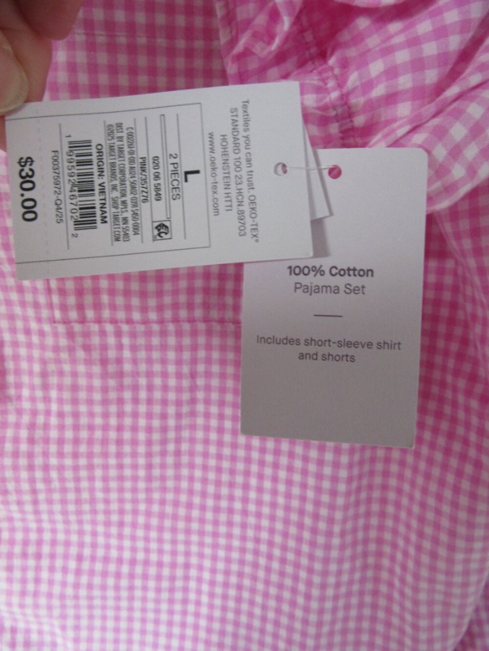 Auden Pajamas Pink Gingham Ruffle Shorts Button Notch Collar Top Size Large NWT - Picture 8 of 13